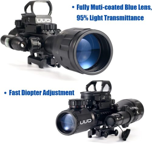 Mira para rifle AO 4-12 y 16X50 Retícula de telémetro iluminada en rojo/verde con láser verde - Mira de punto rojo con reflejo holográfico - Linterna con 5 modos de brillo - Imagen 4