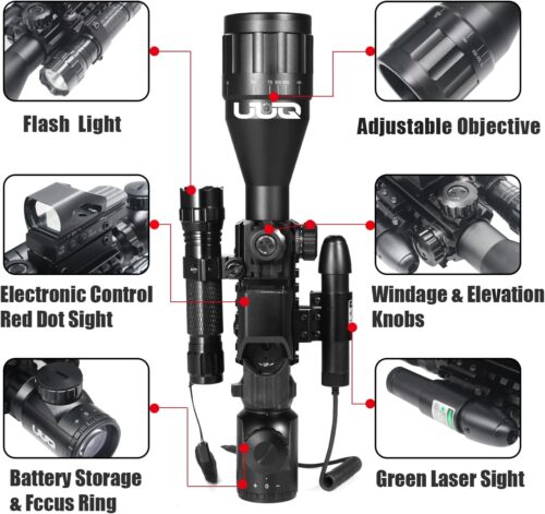 Mira para rifle AO 4-12 y 16X50 Retícula de telémetro iluminada en rojo/verde con láser verde - Mira de punto rojo con reflejo holográfico - Linterna con 5 modos de brillo - Imagen 5