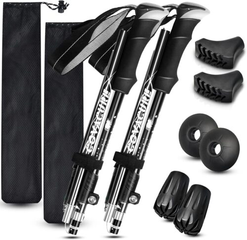 Covacure Bastones de Senderismo Bastones de Trekking Plegables - Bastones de Senderismo de aleación de Aluminio 7075 para Senderismo con diseño telescópico y Plegable de Tres Pliegues Equipo de Senderismo para Mujeres Hombres, Senderismo, Camping, Escalada