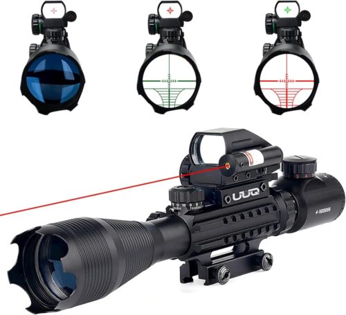 Mira para Rifle táctica 4-16x50, retícula de telémetro iluminada en rojo/verde con mira láser y mira de punto reflejo holográfico