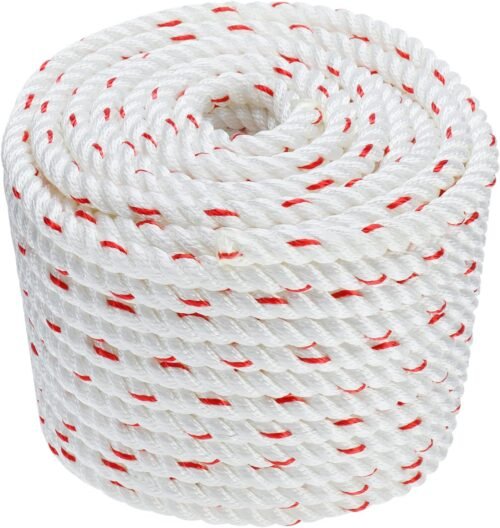 SearQing Cuerda de toro arborista, línea de aparejo de polipasto de árbol de poliéster de 150 pies x 5/8 pulgadas, cuerda de toro para tirar de árboles, atar, columpio y nudo (blanco y rojo)