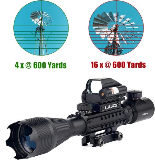 Mira para Rifle táctica 4-16x50, retícula de telémetro iluminada en rojo/verde con mira láser y mira de punto reflejo holográfico - Imagen 7