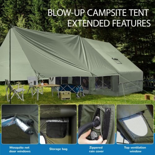 Tienda de campaña inflable, tiendas de campaña familiares de lujo para 4 estaciones con bomba, toldo impermeable, ventanas y puertas de malla, cortinas transparentes y tragaluz, para viajes y aventuras - Imagen 5