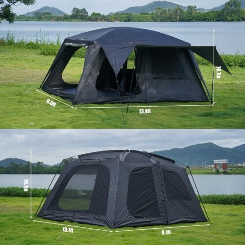 Vidalido Tienda de campaña para 8-10 personas con 3 puertas, 2 habitaciones, tiendas de campaña familiares grandes, tienda de campaña portátil impermeable de doble capa, tiendas grandes para picnic al aire libre, camping, senderismo y reunión familiar - Imagen 6