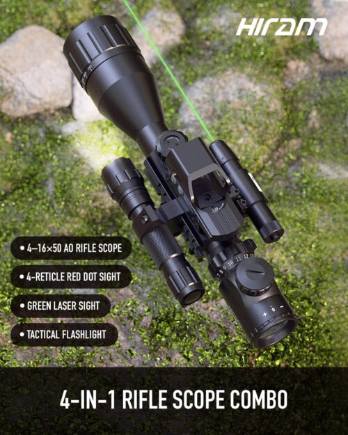 Combo de mira telescópica AO 4-16x50 con láser verde, mira réflex y linterna con 5 modos de brillo - Imagen 4