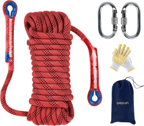 Cuerda de escalada para interiores y exteriores, cuerda estática para escalada en roca para cuerda de escape, equipo de escalada en hielo, cuerda de rescate de seguridad contra incendios, con guantes antideslizantes