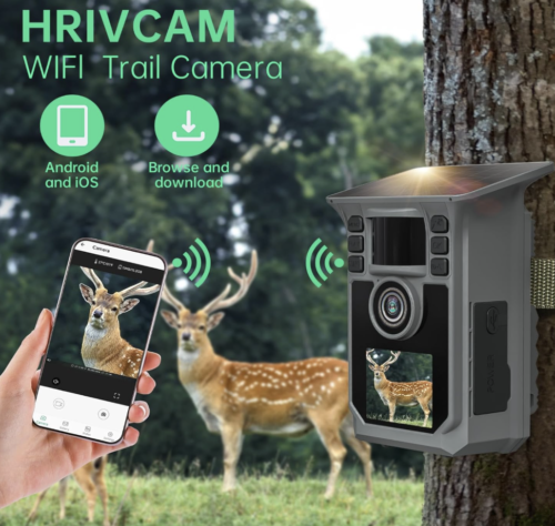 Cámara de rastro 4K 64MP WiFi Solar Game Camera, 5000mAh Forever Power, tarjeta de memoria de 64 GB e Ip67 impermeable visión nocturna Trail Cam... - Imagen 2