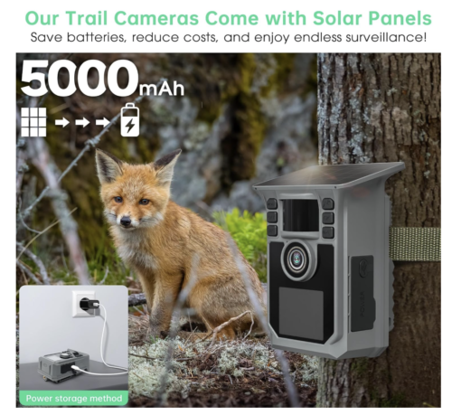 Cámara de rastro 4K 64MP WiFi Solar Game Camera, 5000mAh Forever Power, tarjeta de memoria de 64 GB e Ip67 impermeable visión nocturna Trail Cam... - Imagen 4