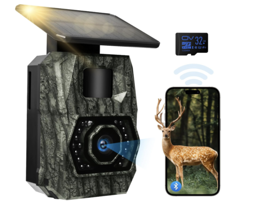 Cámara solar de rastro WiFi Bluetooth, cámara de juego de 48MP 30fps Batería recargable de 5200mAh incorporada con movimiento activado 0.1s Trigger...