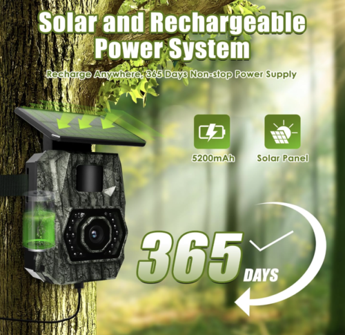Cámara solar de rastro WiFi Bluetooth, cámara de juego de 48MP 30fps Batería recargable de 5200mAh incorporada con movimiento activado 0.1s Trigger... - Imagen 2