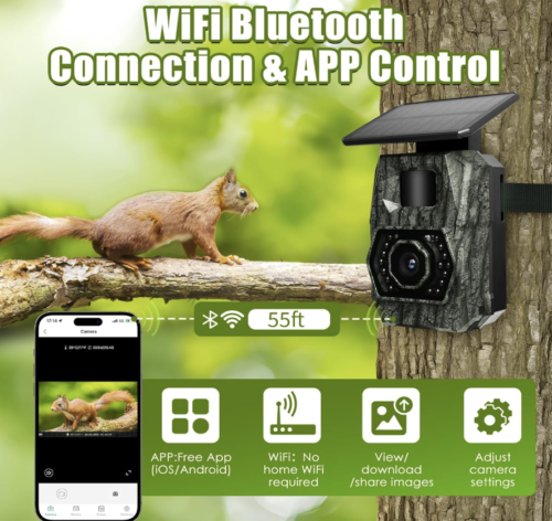 Cámara solar de rastro WiFi Bluetooth, cámara de juego de 48MP 30fps Batería recargable de 5200mAh incorporada con movimiento activado 0.1s Trigger... - Imagen 3