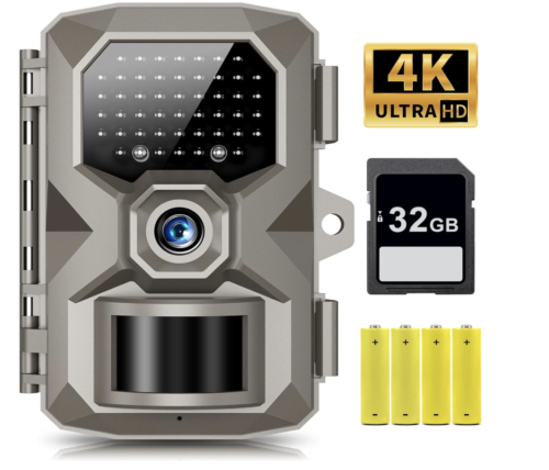 Cámara de sendero, cámara de juego de rastro 4K 48MP con visión nocturna, activación de movimiento de 0.1s, cámara de juego impermeable IP66, gran angular de 130 ° con 48 luces LED sin brillo
