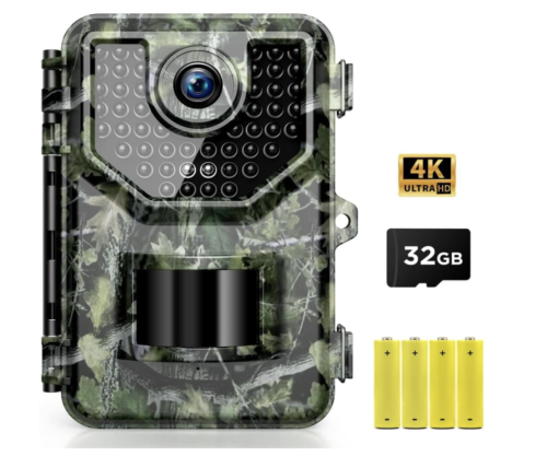 Cámara de rastreo 4K 48MP, cámara de juego con visión nocturna 0.05s tiempo de disparo activado por movimiento lente de 130 ° de ancho, cámara de...
