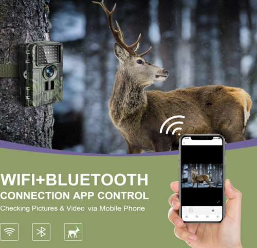Cámara de sendero, 4K 60MP WiFi Bluetooth cámaras de juego con visión nocturna sin brillo, activación de movimiento de gatillo de 0.1s, cámara de caza - Imagen 2