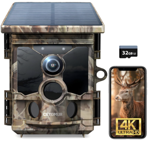 Cámara solar 4K 30fps, cámara de rastreo WiFi de 46MP con visión nocturna, activación de movimiento de 0.1s, cámara de juego con detección de 120°