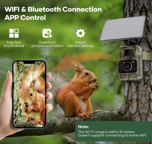 Cámara solar de rastro 48MP 30FPS, cámara de juego WiFi Bluetooth con disparador de 0.2 s activado por movimiento, visión nocturna activada - Imagen 3