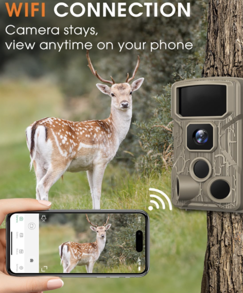 Cámara de rastreo WiFi 4K 64MP con tarjeta de memoria de 64 GB, 8 baterías y visión nocturna, IP67, impermeable, 130°, gran angular, velocidad - Imagen 2