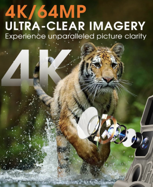 Cámara de rastreo WiFi 4K 64MP con tarjeta de memoria de 64 GB, 8 baterías y visión nocturna, IP67, impermeable, 130°, gran angular, velocidad - Imagen 3