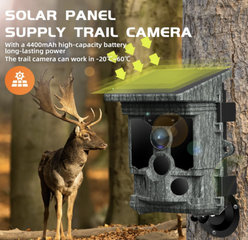 Cámara de rastreo solar mejorada 2025 – Cámara de rastreo WiFi de 100 MP 4K 30FPS con visión nocturna de 850 nm, cámara de juego activada - Imagen 2