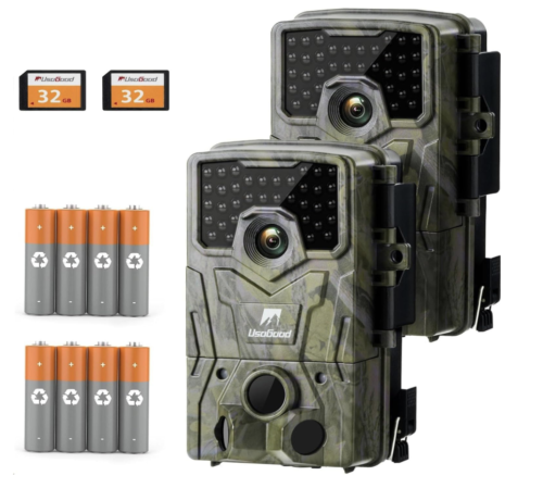 Cámara de rastreo de 36 MP 2K 30 fps, 2 cámaras de visión nocturna con movimiento activado por movimiento, cámara de caza impermeable con LED