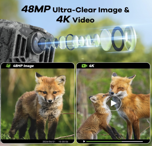 Cámara de rastro 48MP 4K cámara de juego con 8 baterías 32G tarjeta SD - Imagen 3