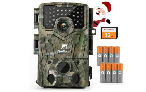 Cámara de rastro, cámara de juego 4K de 36 MP con 8 baterías y tarjeta de 32 GB, cámaras de rastro con visión nocturna activada por movimiento, impermeable