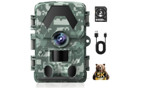 Cámara de sendero, cámara de juego de 5K 60MP con ángulo amplio de 130°, visión nocturna impermeable IP66 sin LED infrarrojos brillantes, disparador de 0.05 s