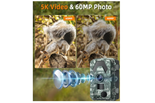 Cámara de sendero, cámara de juego de 5K 60MP con ángulo amplio de 130°, visión nocturna impermeable IP66 sin LED infrarrojos brillantes, disparador de 0.05 s - Imagen 2