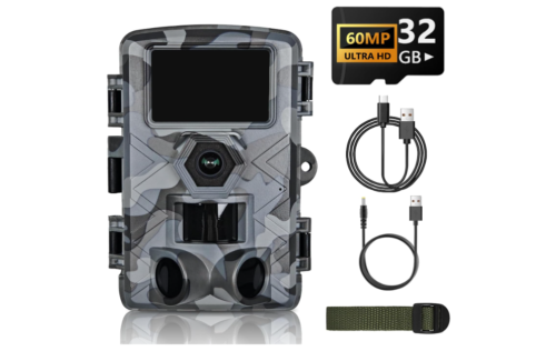 Cámara de rastro, cámara de caza de 60 MP con WiFi, tarjeta TF de 32 GB, visión nocturna, activada por movimiento, IP66 impermeable, gran angular de 120 ° para exploración de ciervos
