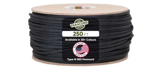 Cuerda Paracord – cuerda Paracord 1.000 pies, cuerda Paracord 250 pies, 100, 50 pies Hanks, Negro