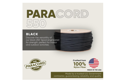 Cuerda Paracord – cuerda Paracord 1.000 pies, cuerda Paracord 250 pies, 100, 50 pies Hanks, Negro - Imagen 2