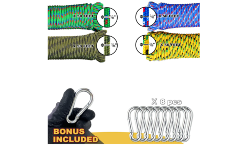 Cuerda de polipropileno trenzada de diamante con tratamiento UV y resistente a la intemperie, paquete de 4 unidades de 3/16 pulgadas x 50 pies - Imagen 2