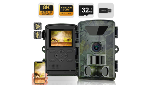 Cámara de sendero, cámaras de juego WiFi de 8K 60MP con visión nocturna sin brillo, activación de movimiento de 0.1 s, cámara de caza impermeable IP66