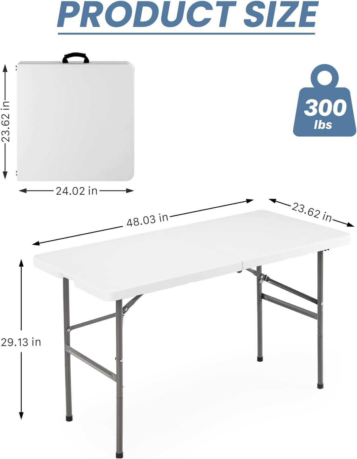 DUMOS Mesa plegable de plástico de 4 pies, para interiores y - Imagen 2