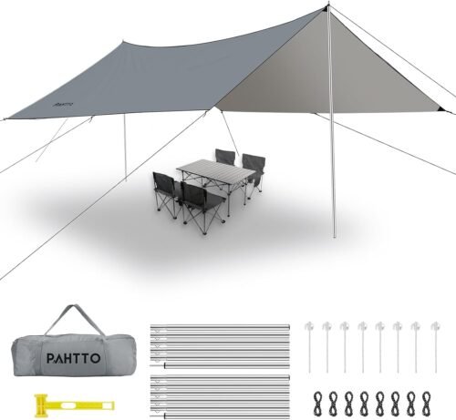 Lona de campamento con postes, toldo de campamento de 16 x 1