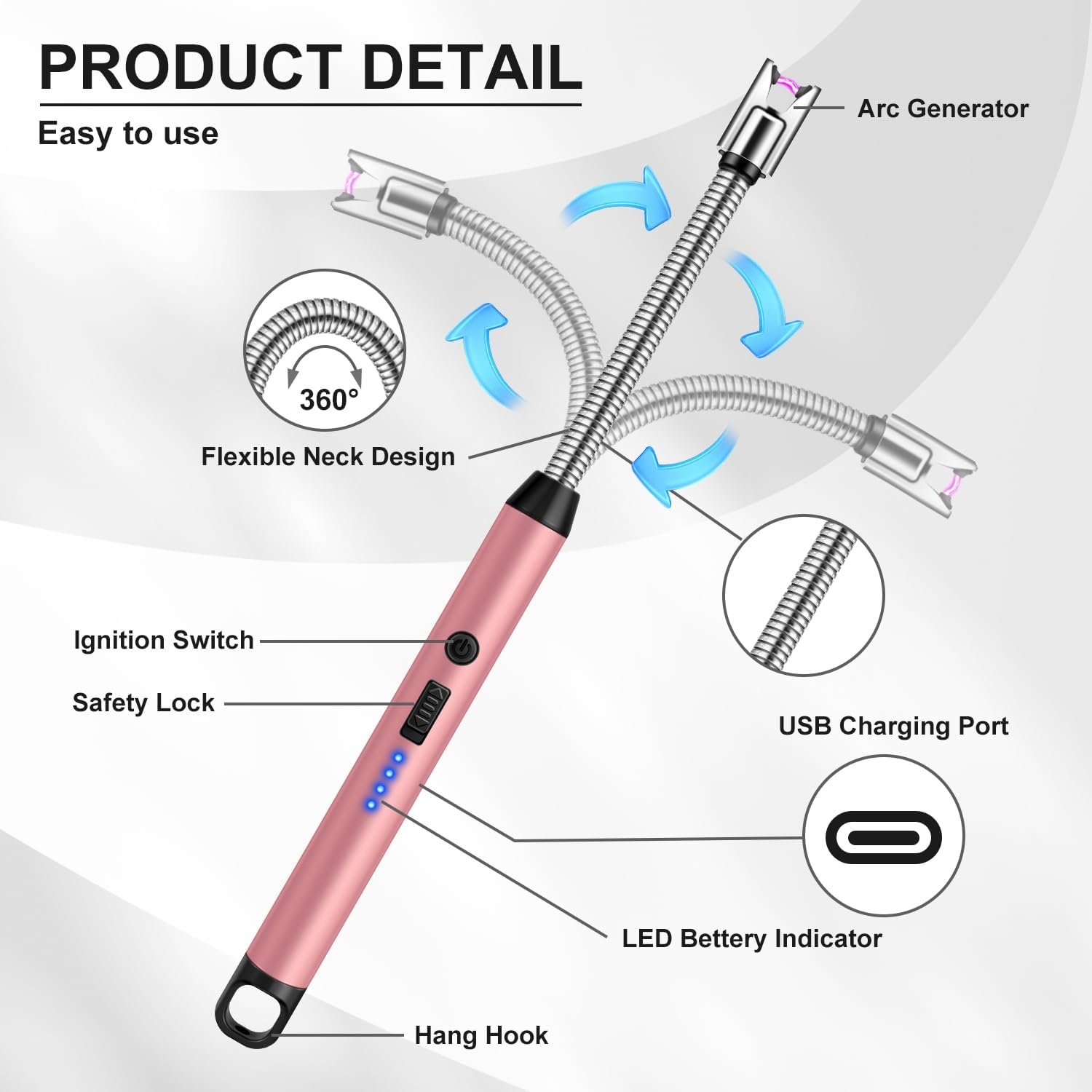 LcFun Encendedor de velas eléctrico con cuello flexible de 3 - Imagen 2