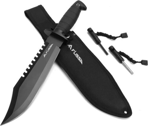FLISSA Cuchillo de caza de supervivencia con funda, cuchillo
