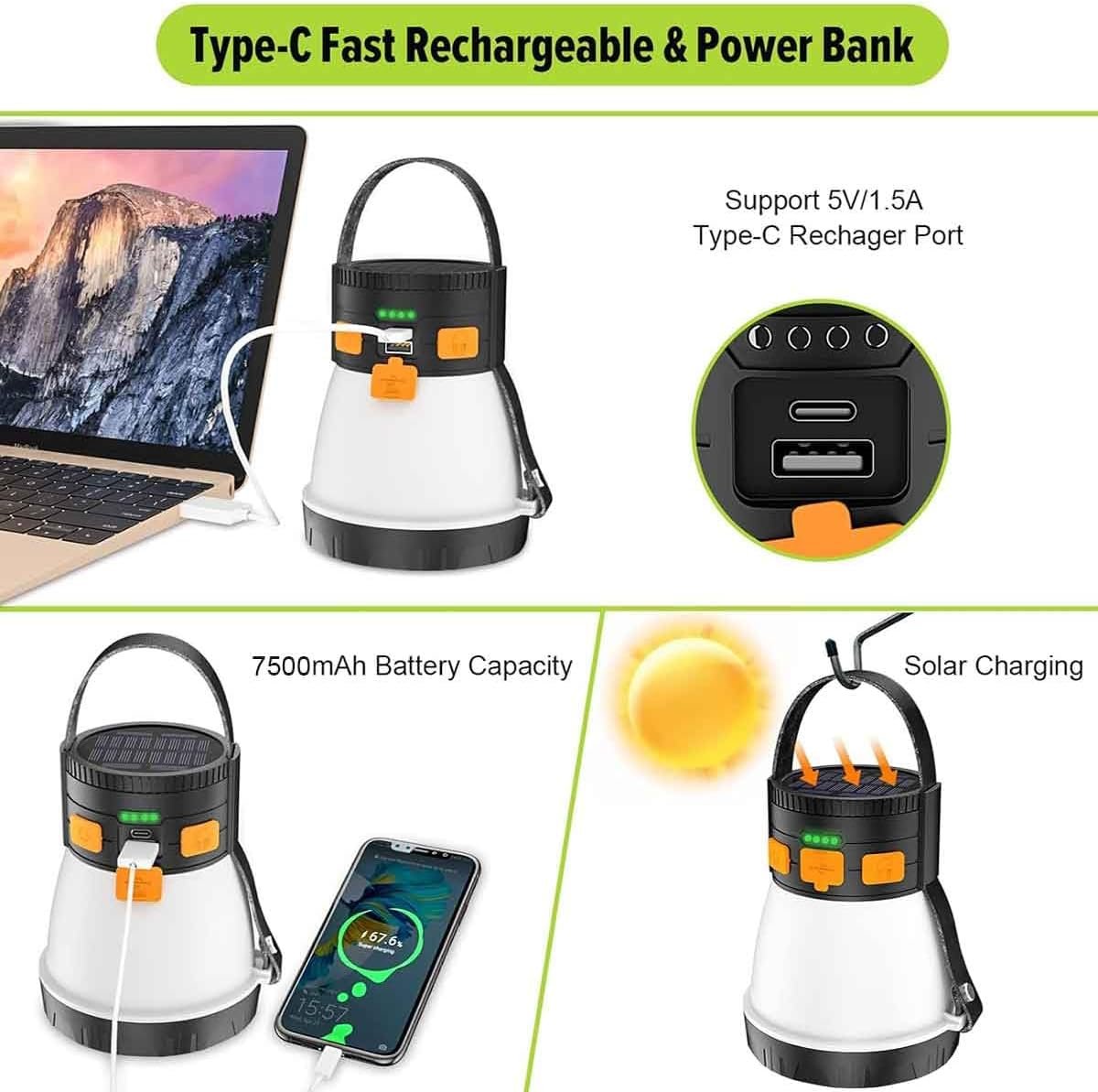 Linterna LED para campamento, 1500 lúmenes, linterna de camp - Imagen 5