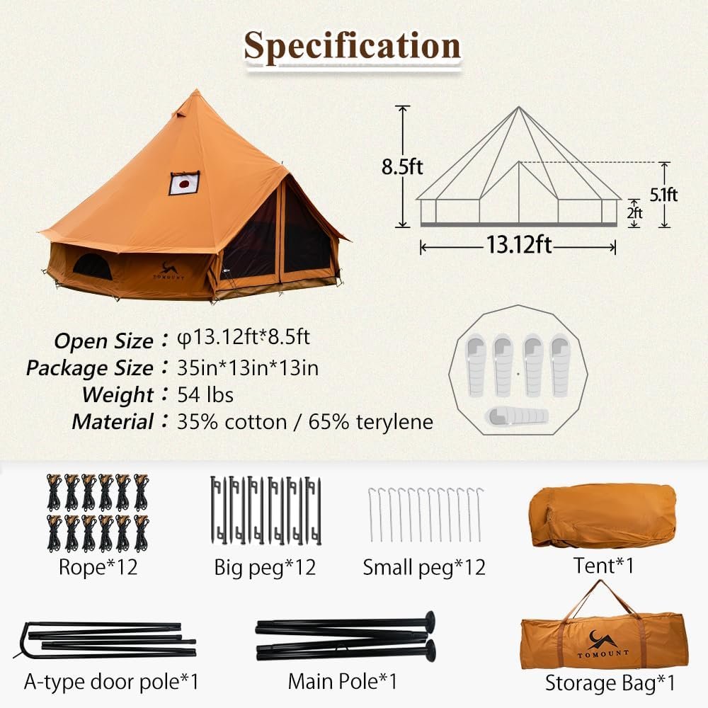 TOMOUNT Tienda de campaña de lona con gato de estufa, uso pa - Imagen 7