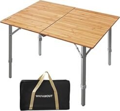 Mesa de camping plegable de bambú con 2 pliegues con patas d