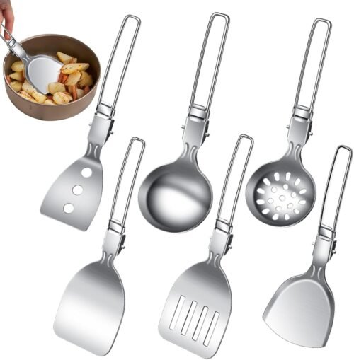 6 Pieces Camping Cooking Utensils Stainless Steel Foldable C