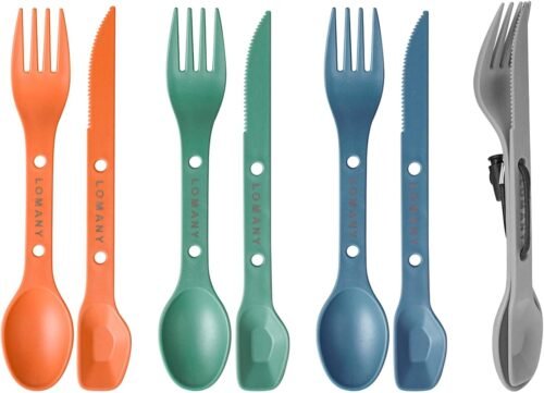 Juego de utensilios de camping reutilizables 4 en 2, 4 juego