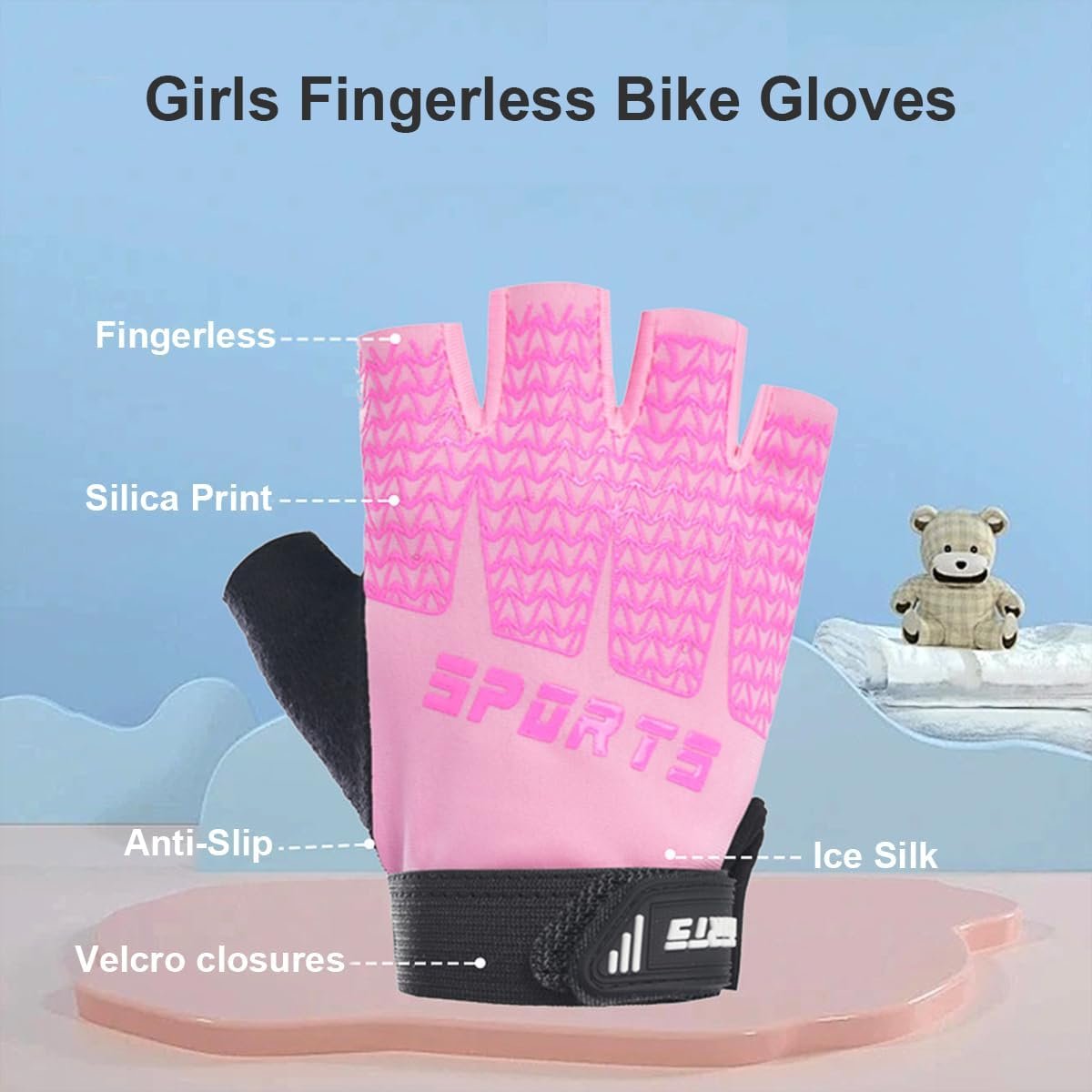 Guantes de bicicleta sin dedos para niñas, guantes deportivo - Imagen 4