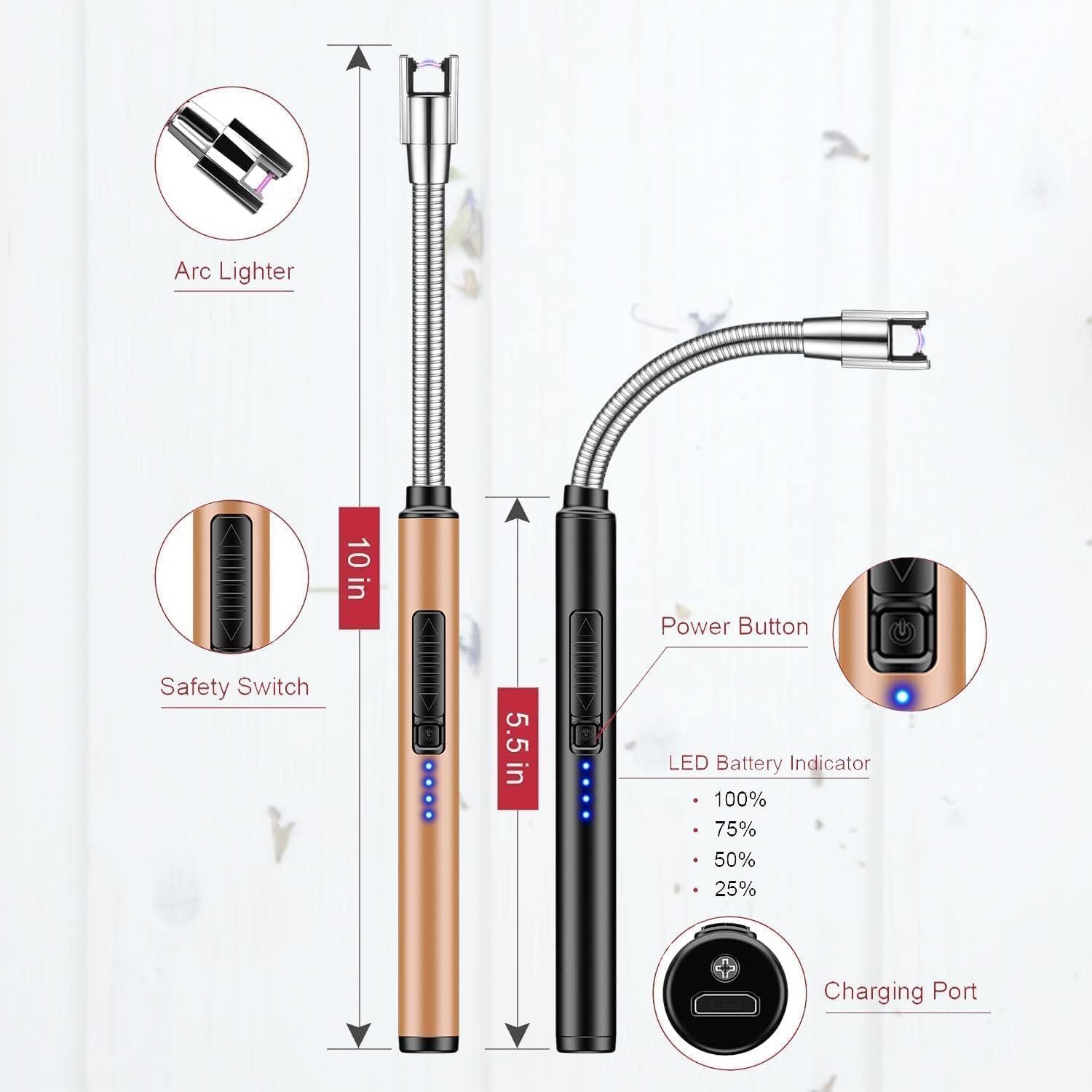 Encendedor de velas, paquete de 2 unidades, recargable por U