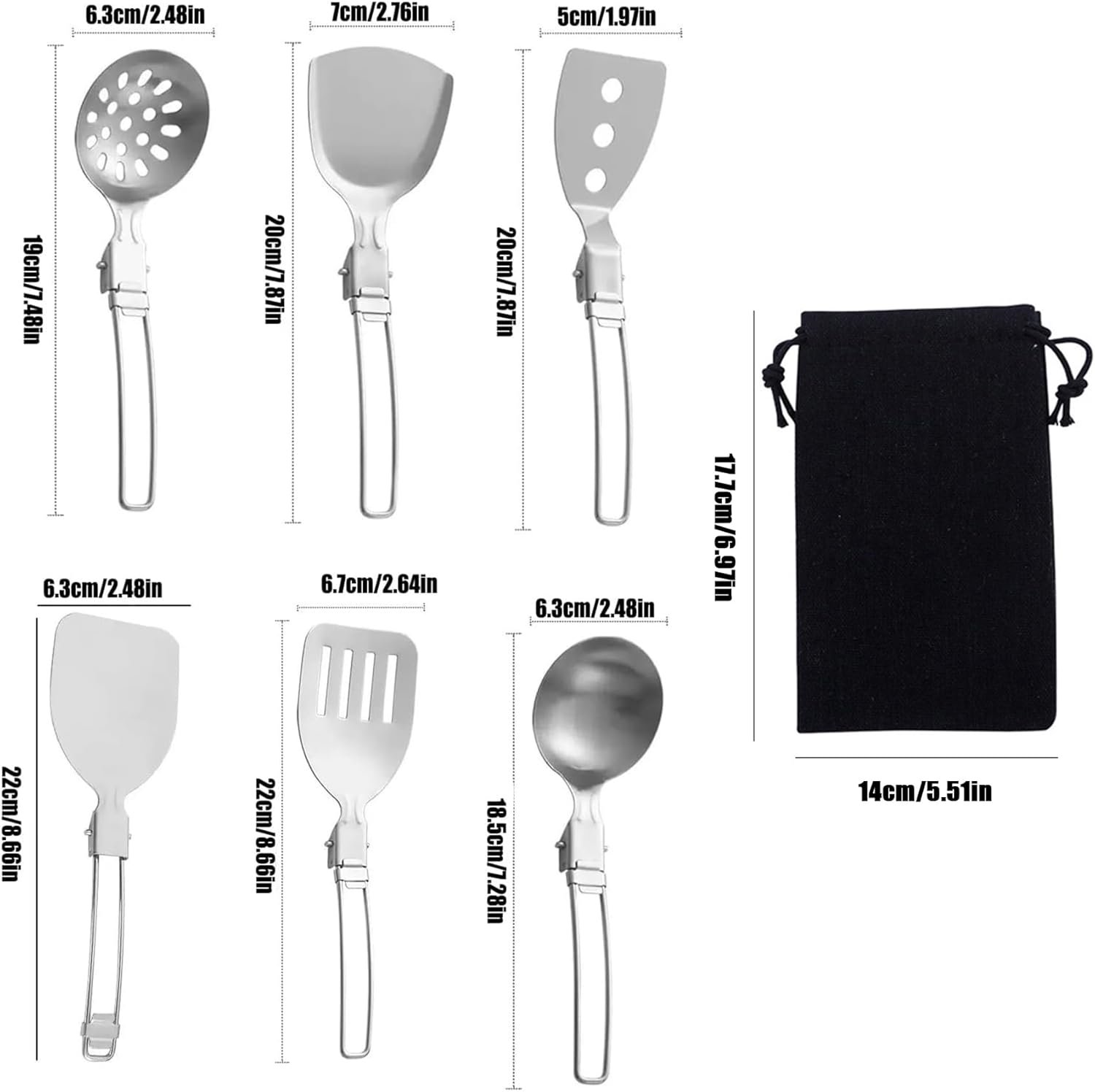 Camping Cooking Utensil Set Foldable 304 Stainless Steel Spa - Imagen 2