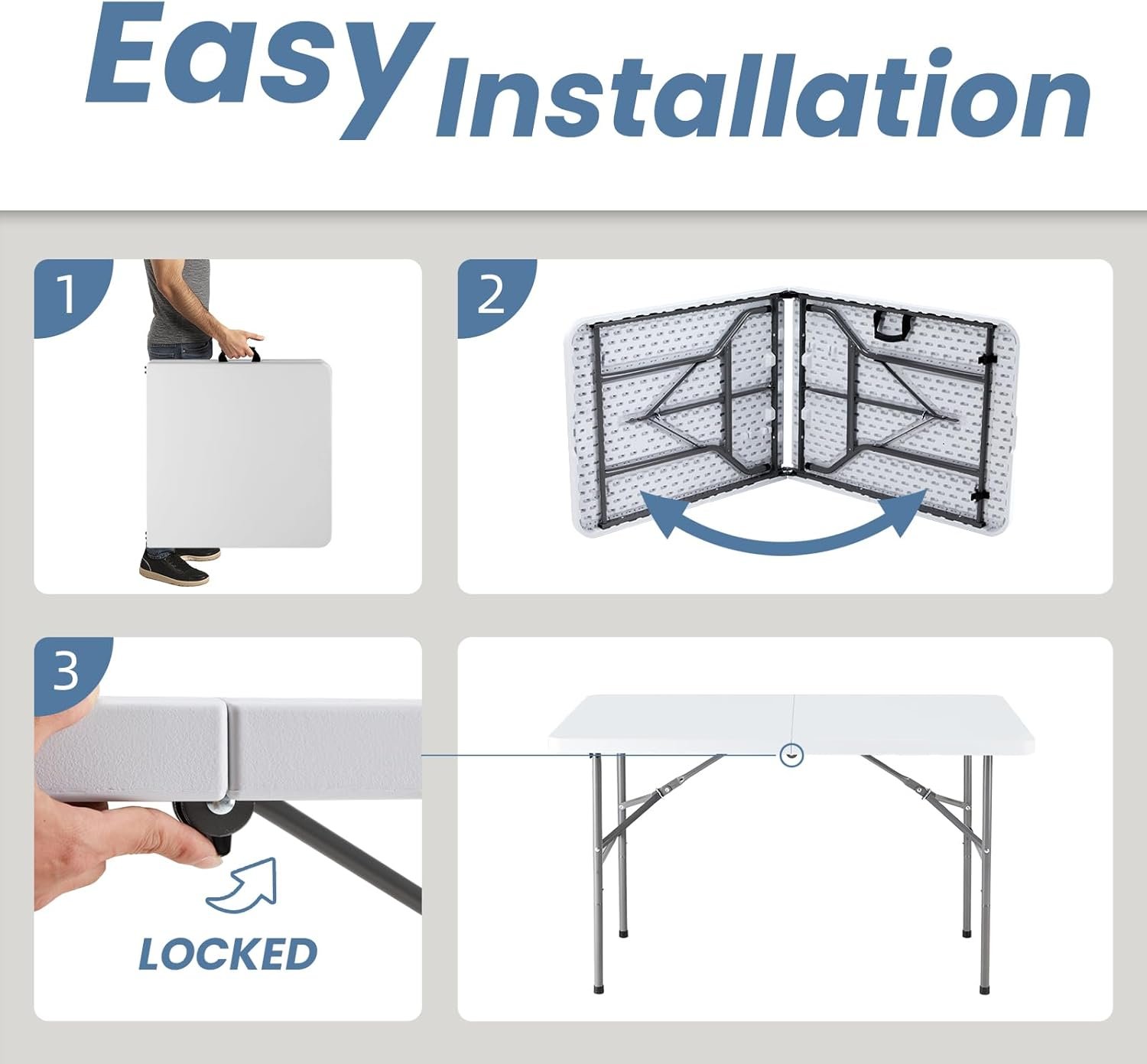 DUMOS Mesa plegable de plástico de 4 pies, para interiores y - Imagen 4