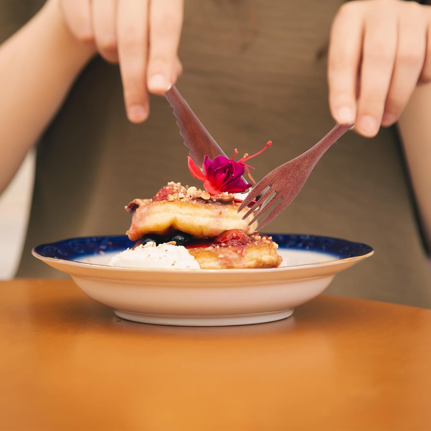 Juego de 6 utensilios de madera para comer, cuchara de mader - Imagen 6