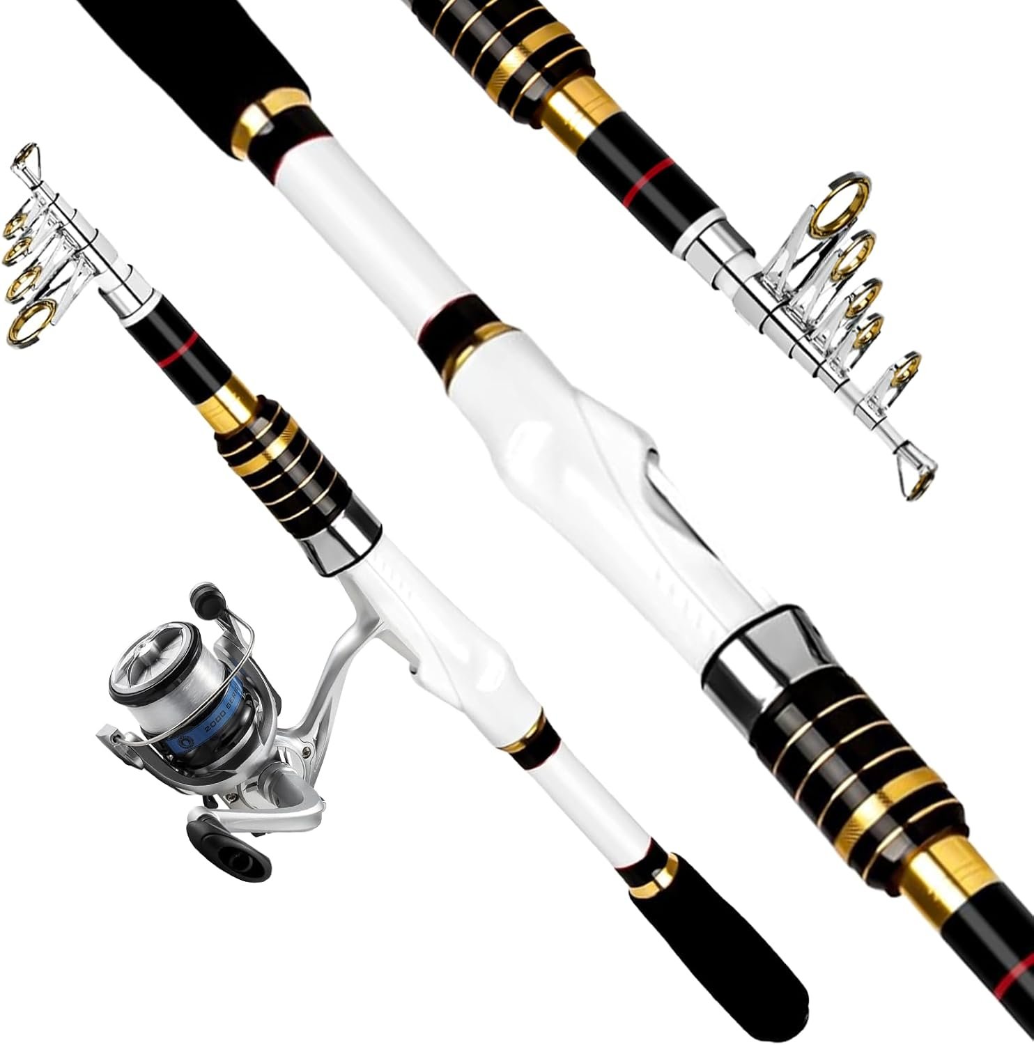 Combo de caña de pescar telescópica y carrete, 2 cañas de pe - Imagen 3