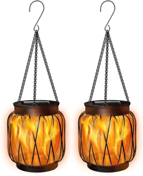 Faroles solares parpadeantes colgantes con llama para exteri