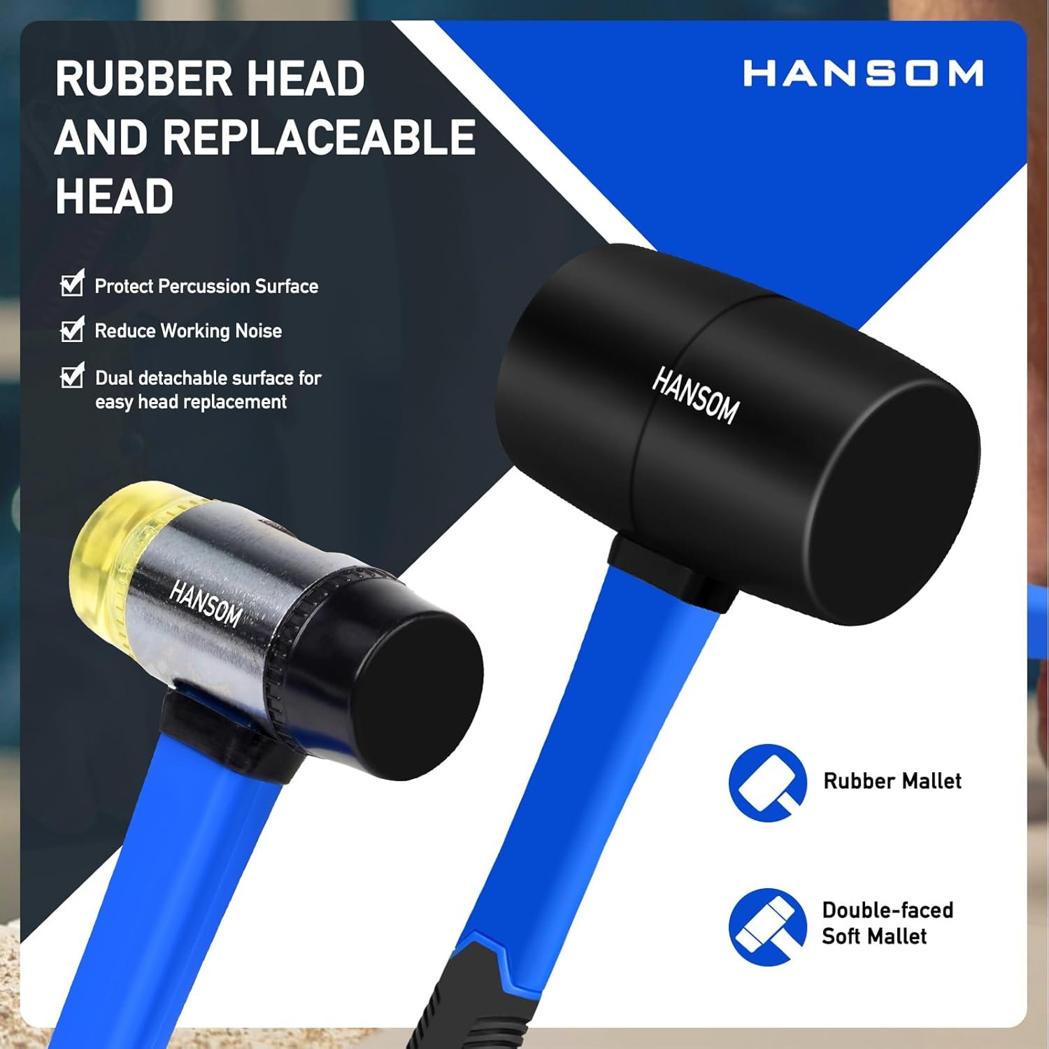 Juego de 5 martillos de goma, mazo de goma de 32 onzas, mazo - Imagen 3